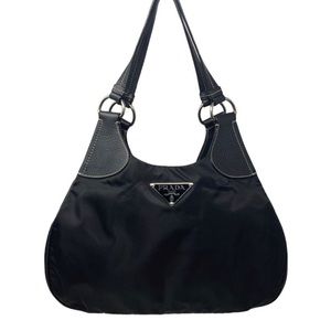 Prada Leather Trimmed Tessuto Nylon Shoulder Bag